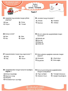 ilkokul 1. Sınıf Genel Tekrar Testleri 